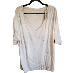 Lane Bryant 26/28 T-Shirt Women's Supima‎ Cotton V-Neck Short Sleeve Tan NWT